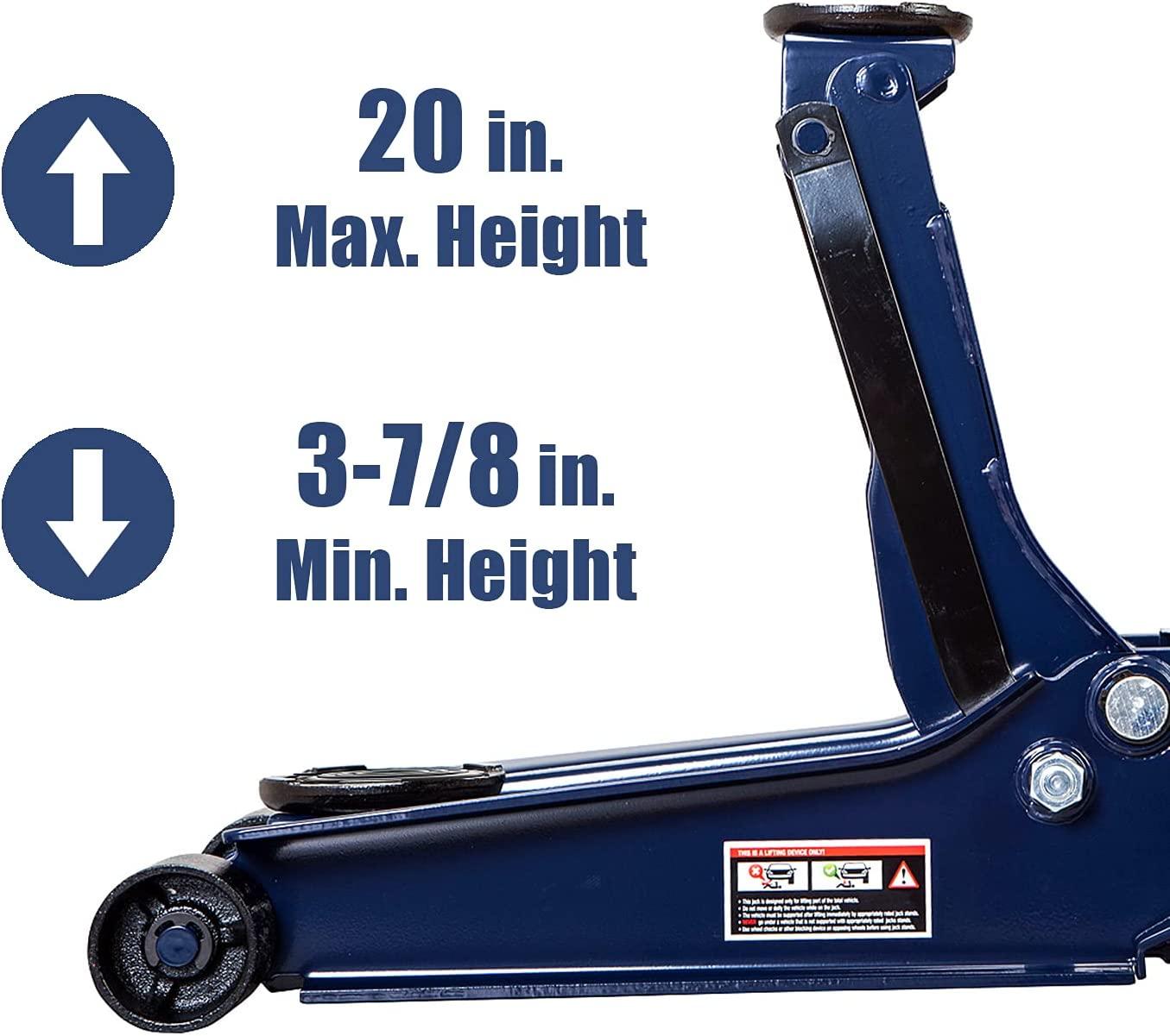 TCE AT84007U Torin Hydraulic Low Profile Service/Floor Jack with Dual Piston  Lift Pump, 4 Ton (8,000 lb) Capacity, Blue