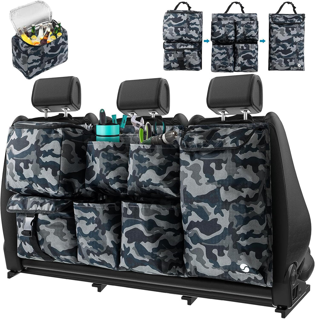 Car Trunk Organizer with Cooler, Hanging Car Organizers and Storage with Large Pockets, Zippers Detachable Seat Back Organizers Storage, Waterproof Car Storage Trunk Organizer for Jeeps, SUVs, Camo