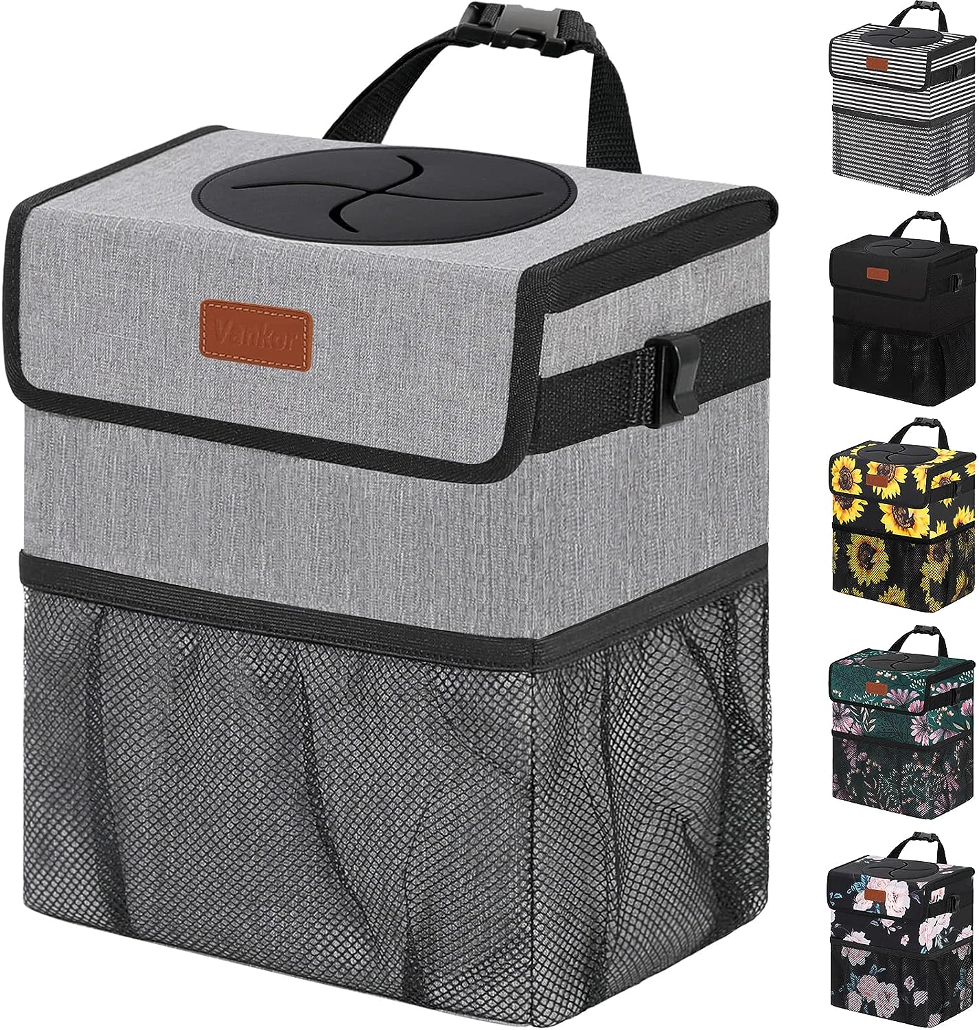 Vankor Cute Leak Proof Trash Can, Trash Bag Bin, Hanging Waterproof Automotive Garbage Cans For Vehicles, Car, Grey