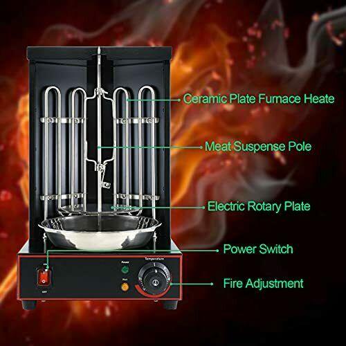Electric Shawarma Machine Gyro Rotisserie Grill 110V with 2 Efficient Heating