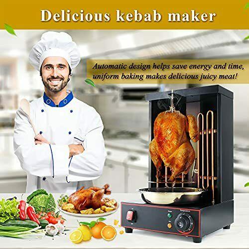Electric Shawarma Machine Gyro Rotisserie Grill 110V with 2 Efficient Heating