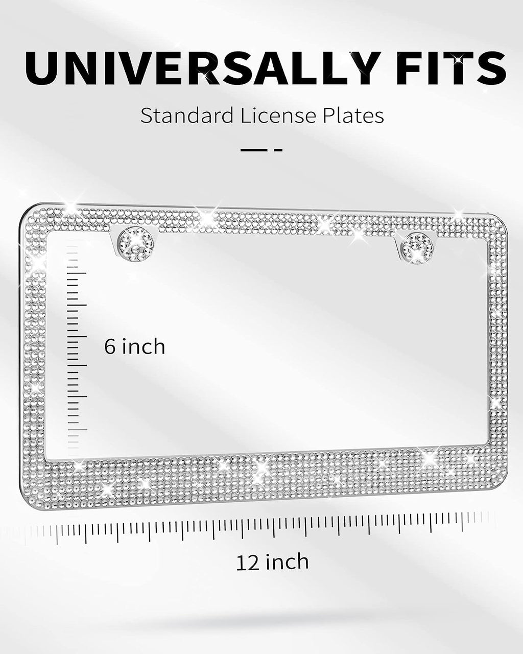 AUJEN Bling License Plate Frame - Sparkly License Plate Holder, Lastingly Diamond License Plate Frame for Women, Stainless Steel &amp; Obstruction-Free Car Accessory with Multifaceted Rhinestones