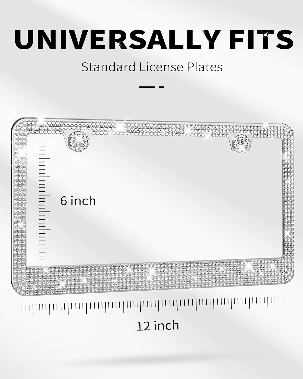 AUJEN Bling License Plate Frame - Sparkly License Plate Holder, Lastingly Diamond License Plate Frame for Women, Stainless Steel &amp; Obstruction-Free Car Accessory with Multifaceted Rhinestones