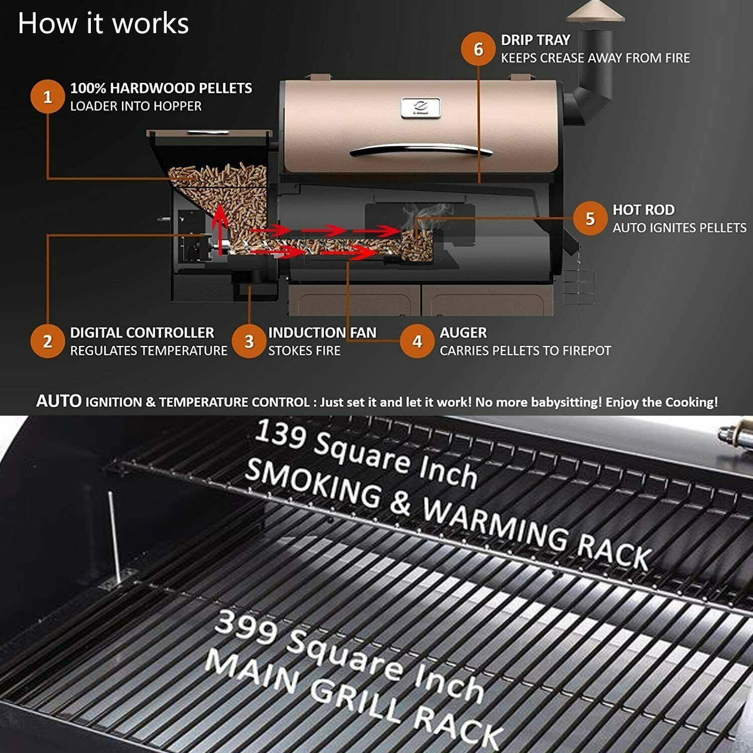 2021 Pellet Grill 8 in 1 BBQ Smoker Digital Control ZPG-550B