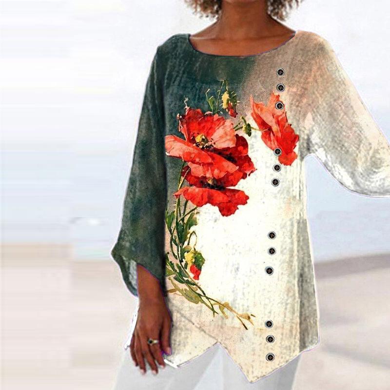 Fashion Round Neck Long Sleeve Printed Top