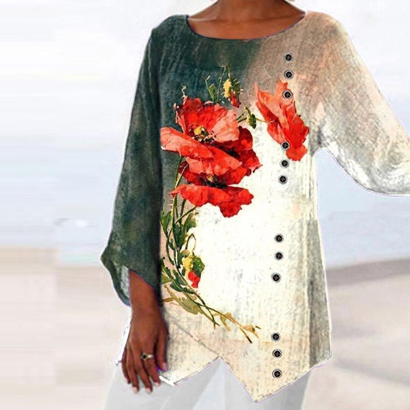 Fashion Round Neck Long Sleeve Printed Top