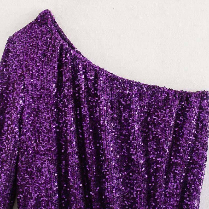 one shoulder sequined cropped blouse