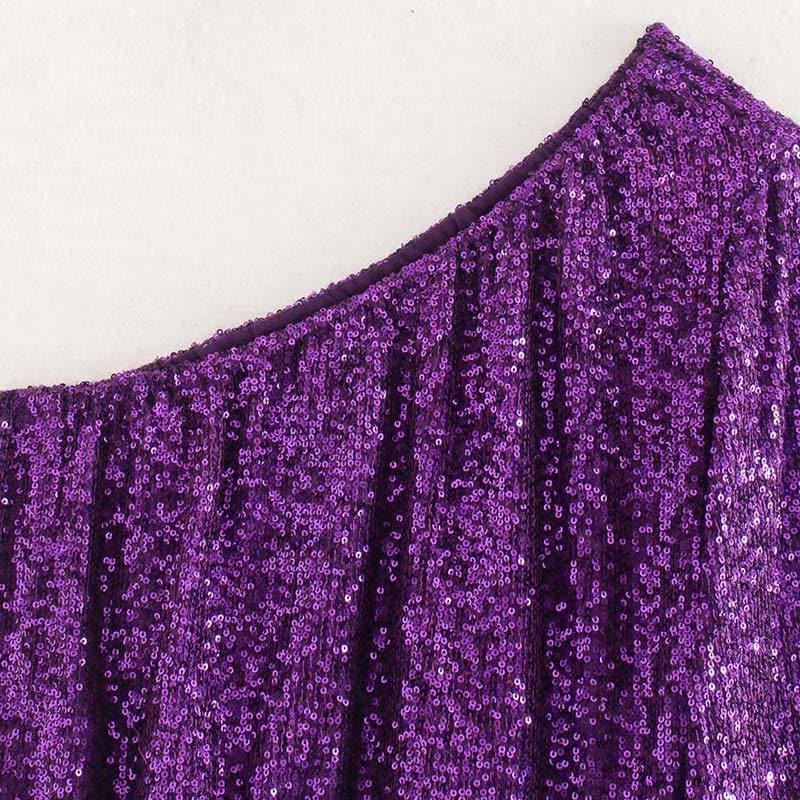 one shoulder sequined cropped blouse