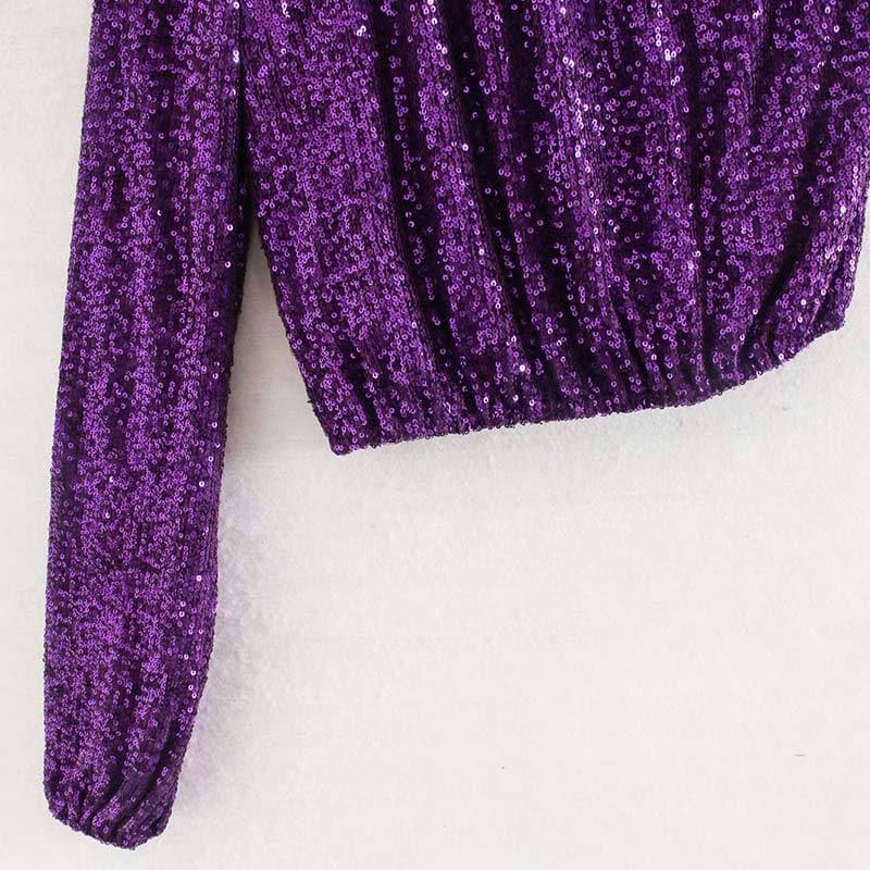 one shoulder sequined cropped blouse