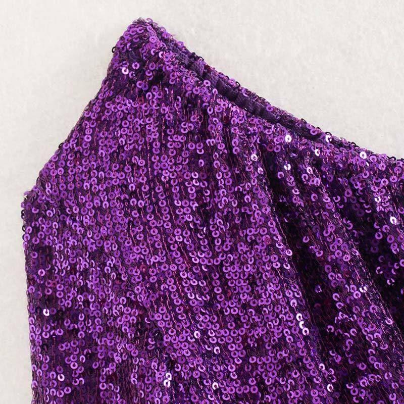 one shoulder sequined cropped blouse
