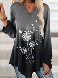 V-neck Gradient Print Casual Long Sleeve T-shirt