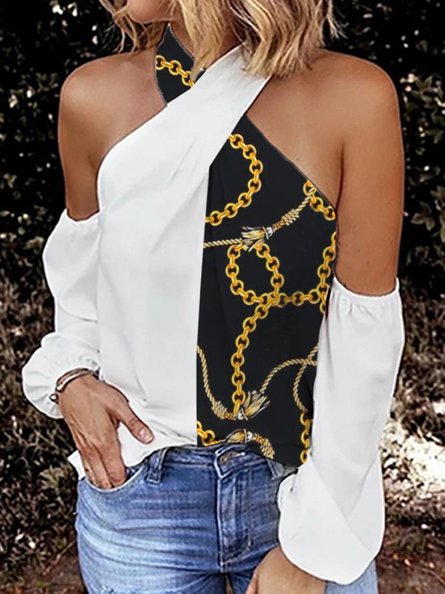 Fashion Chain Print Off-shoulder Top Women