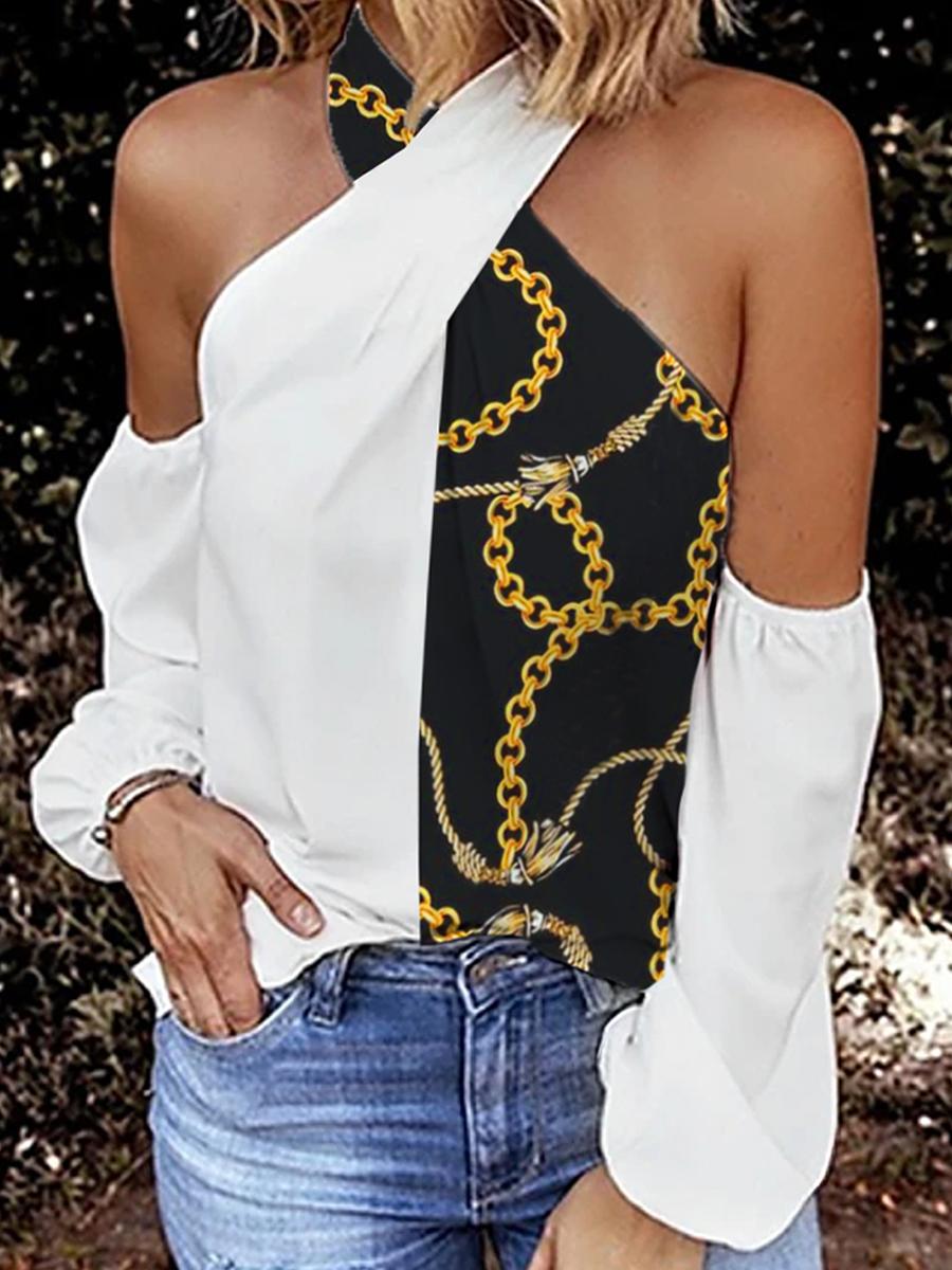 Fashion Chain Print Off-shoulder Top Women