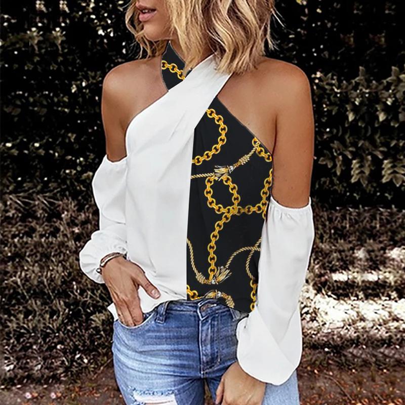 Fashion Chain Print Off-shoulder Top Women