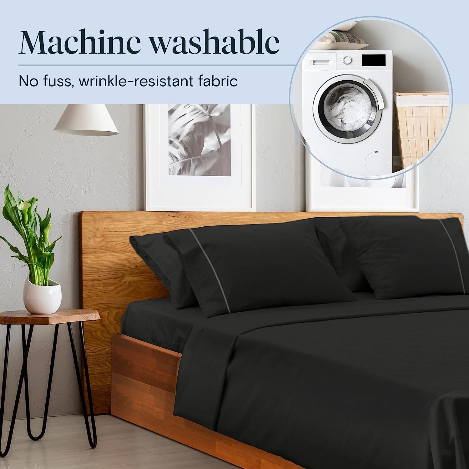 LuxClub 6 PC Full Size Sheet Set Bamboo Sheets Deep Pockets 18" Eco Friendly Wrinkle Free Cooling Sheets Machine Washable Hotel Bedding Silky Soft - Black Full