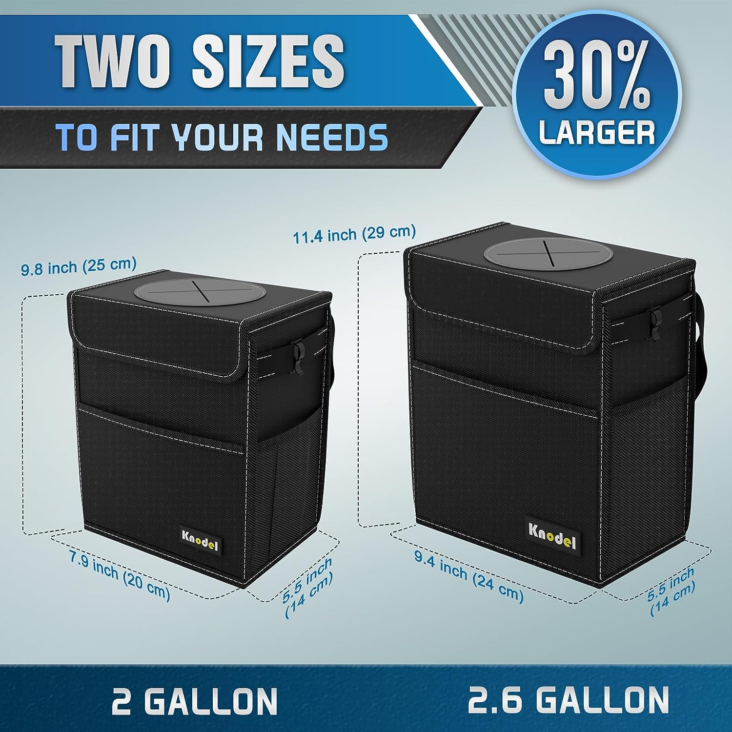 K KNODEL Car Trash Can, Waterproof Garbage Can/Bag with Lid, 600D Leak-Proof Trash Bin, Car Trash Hanging (Medium, Black)