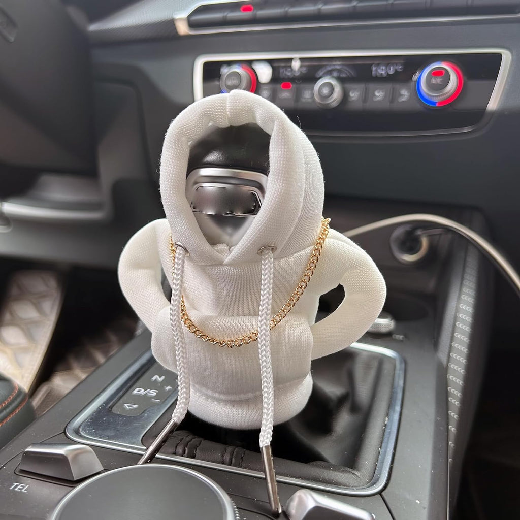 Car Shift Knob Hoodie, Funny Gear Shift Knob Shirt Sweater, Winter Warm Shift Knob Cover Sweater Shirt, Automotive Interior Novelty Accessories Decorations, Universal Fit Knob Cover Gift (White)