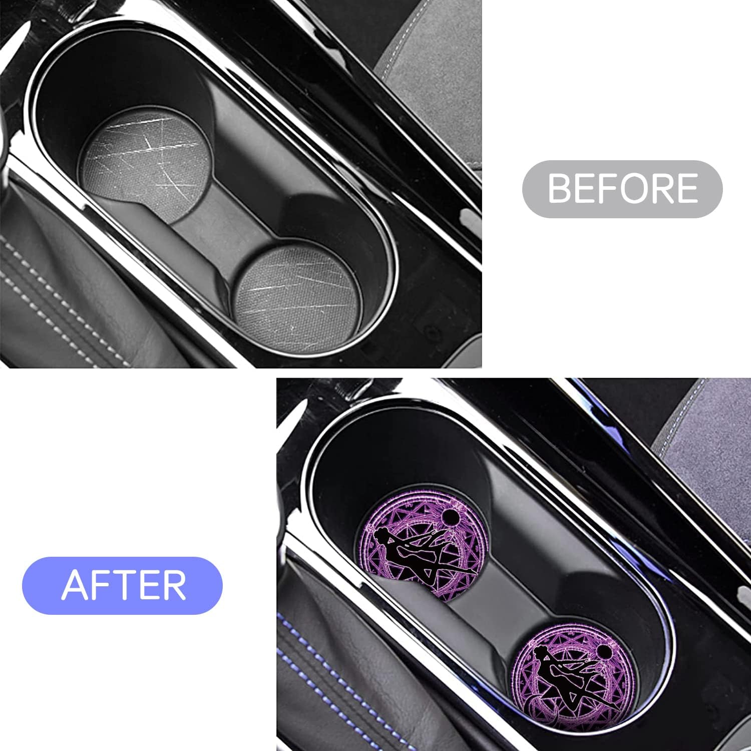 2PCS Car Cup Holder Coasters for Sailor Moon, 2.75" Sailor Moon Funny Car Accessories Anime Car Coasters Auto Interior Insert Coasters by FLYEEGO