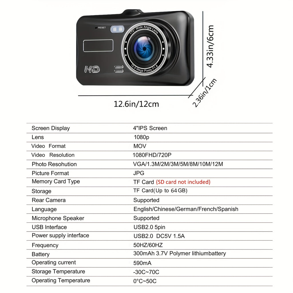 Dash Cam Front And Rear Camera CAR DVR Car Video Recorder Vehicle Black Box FULL HD 1080P Night Vision Driver Recorder