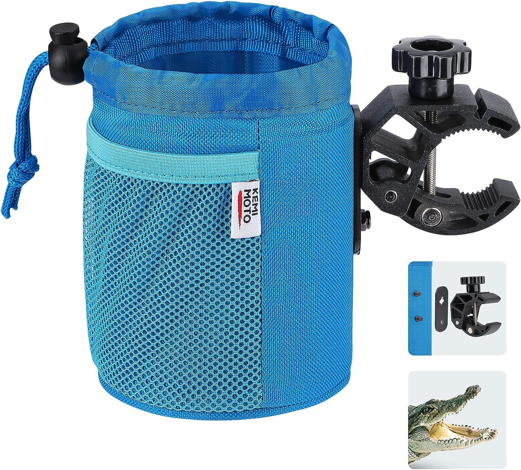 kemimoto Bike Cup Holder, Oxford Fabric Bicycle Cup Holder with 0.6"-1.5" Alligator Clamp, Cup Holder for Bike, Boat, Canoe, ATV, Motorcycle, Wheelchair, Walker, Scooter, Kayak, Camper, Blue