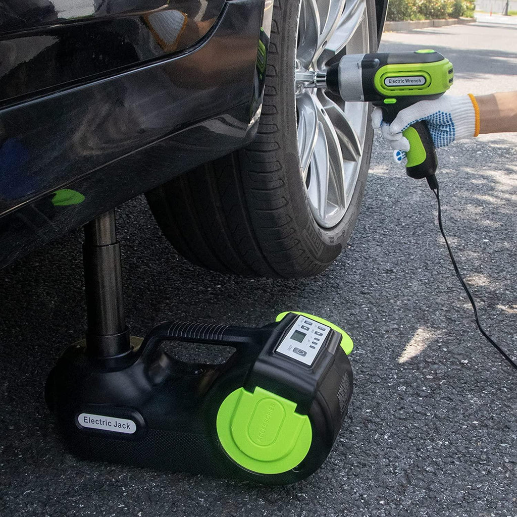 E-HEELP Car Jack Hydraulic 5Ton 12V Electric Car Jack Kit (Lifting Range: 6.1-20.86 inch) with Impact Wrench & Inflator for Car SUV Sedan MPV with LCD & Tire Pressure Display