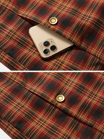 mens plaid patchwork 100 % cotton fleece lined thick lapel reversible jackets