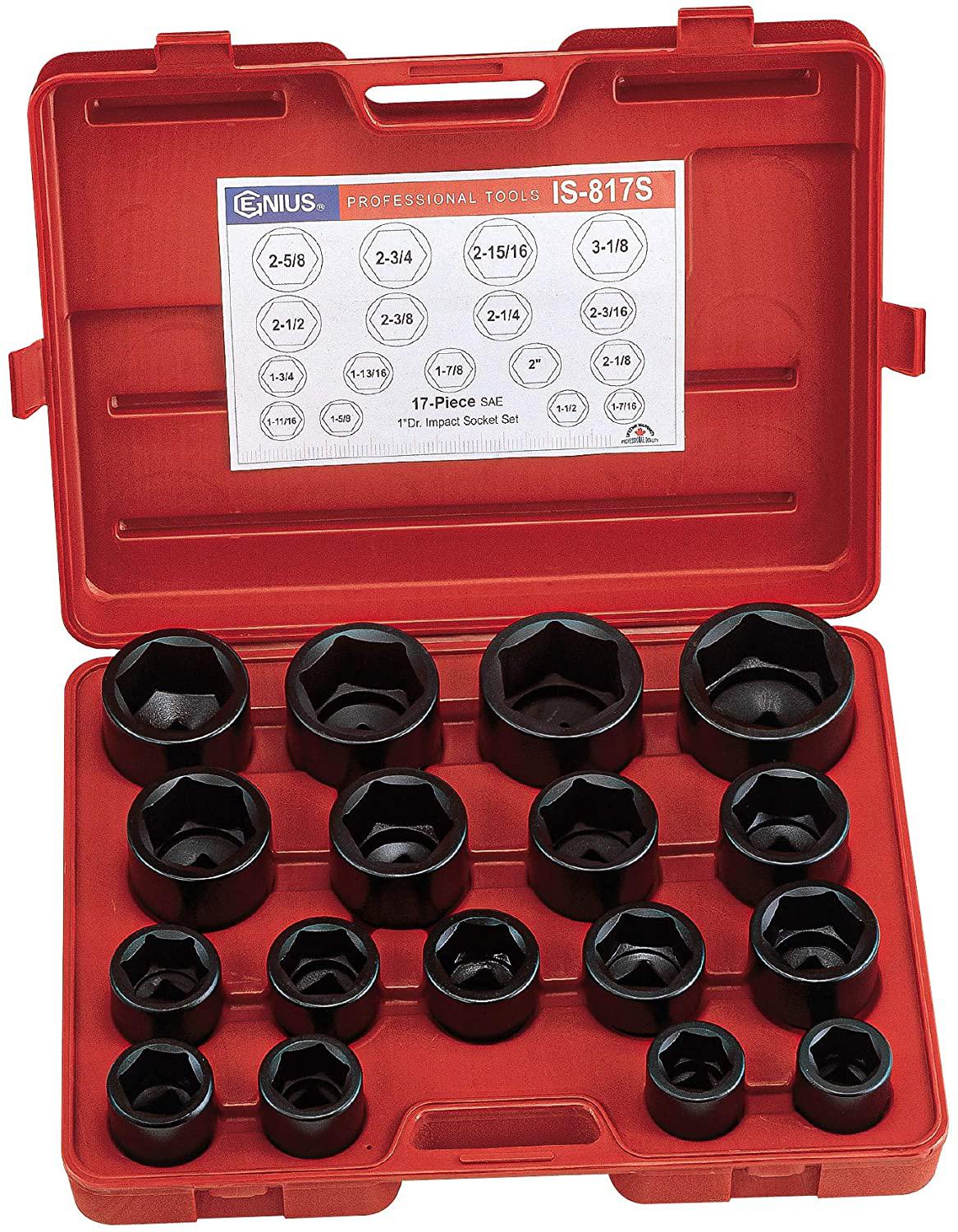 Genius Tools 17PC 1" Dr. SAE Impact Socket Set (CR-Mo) - IS-817S