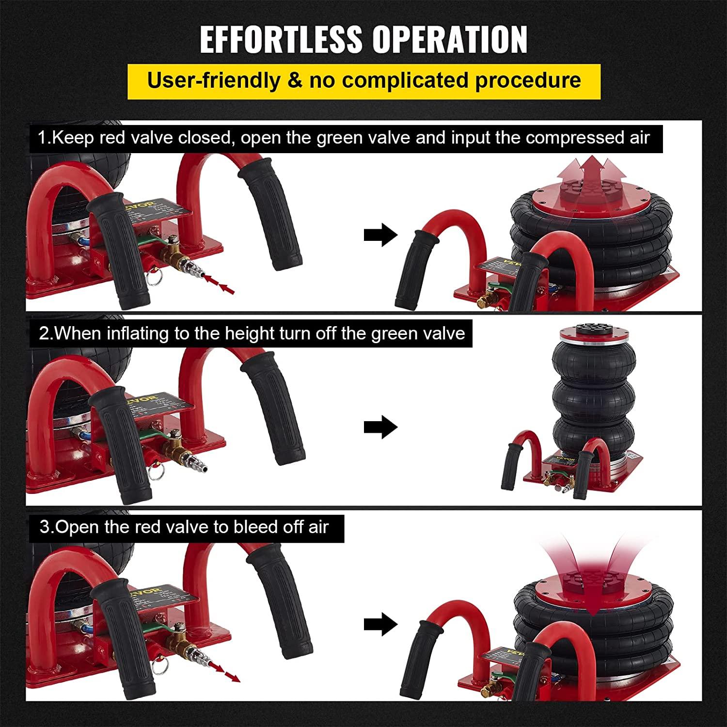 Mophorn Triple Bag Air Jack, 3 Ton (6600 lbs) Capacity, Portable Pneumatic Car Jacks, Fast Lifting up to 16 Inch Height, Heavy Duty &  Lifting for GaraCar Repair, Red