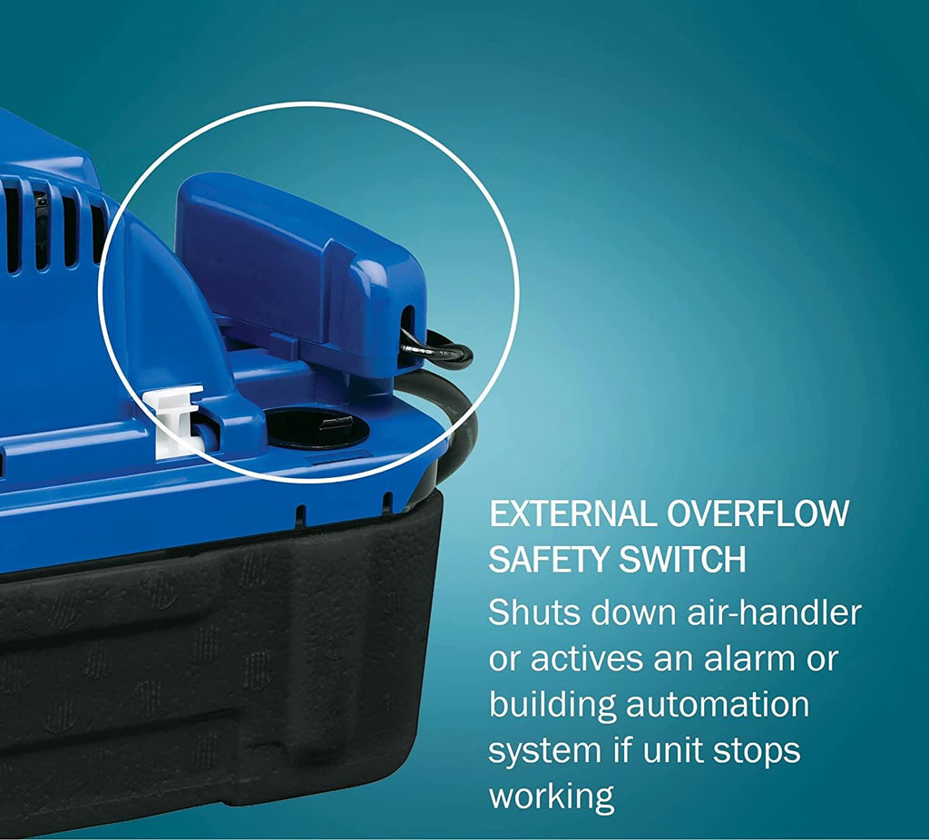 Little Giant VCMX-20ULS-C 115 Volt, 84 GPH, 1/30 HP, Automatic Condensate Removal Pump, 6-Ft. Power Cord, Safety Switch, Anti-Sweat Sleeve, Blue, 554542