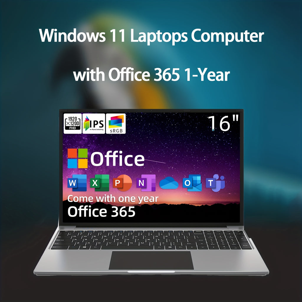 Jumper Laptop 16 Inch FHD Display, Intel Celeron Quad Core CPU, 4GB DDR4 128GB Storage, For Windows 11 Laptop Computer With Office 365 1-Year Subscription Included, 2 Stereo Speakers