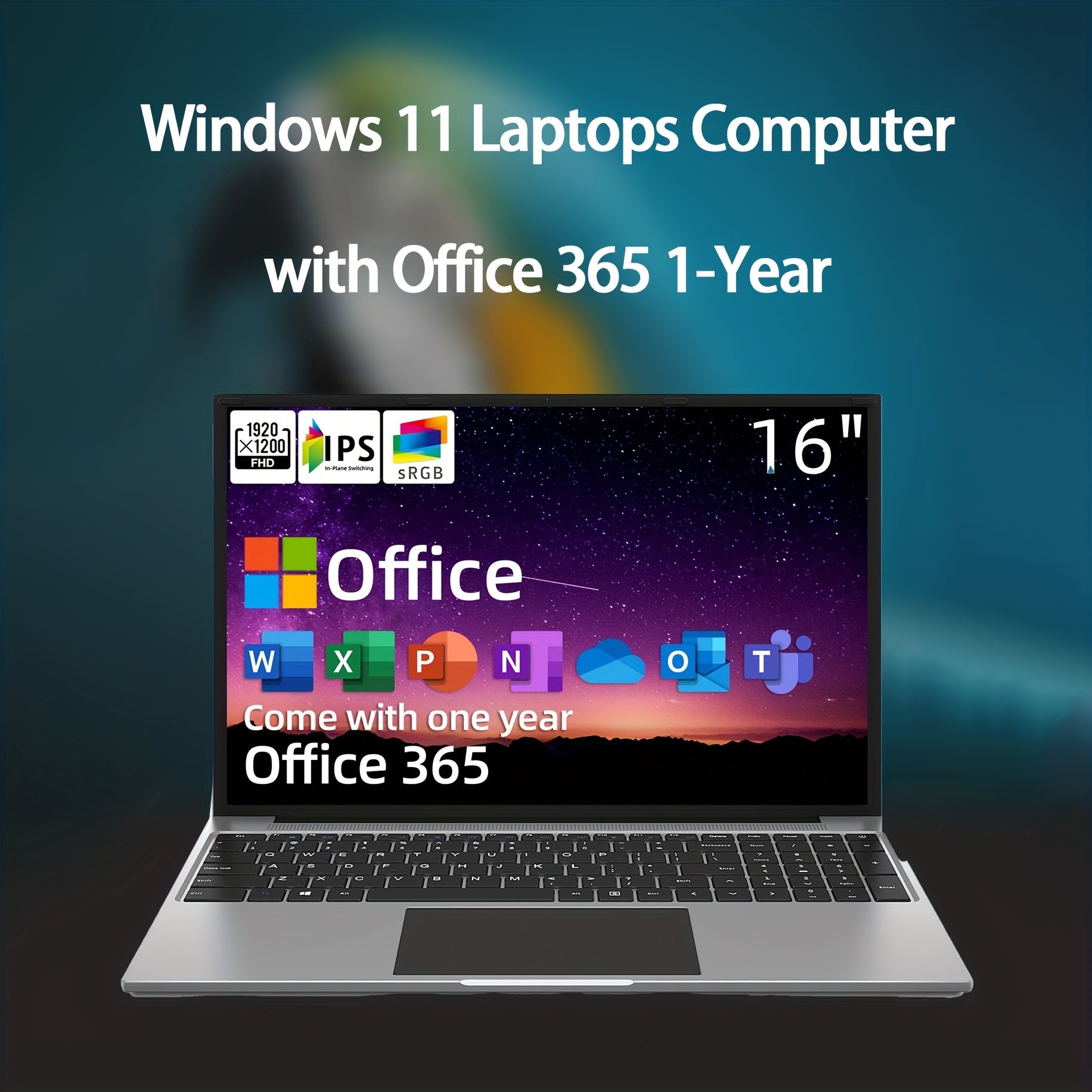 Jumper Laptop 16 Inch FHD Display, Intel Celeron Quad Core CPU, 4GB DDR4 128GB Storage, For Windows 11 Laptop Computer With Office 365 1-Year Subscription Included, 2 Stereo Speakers