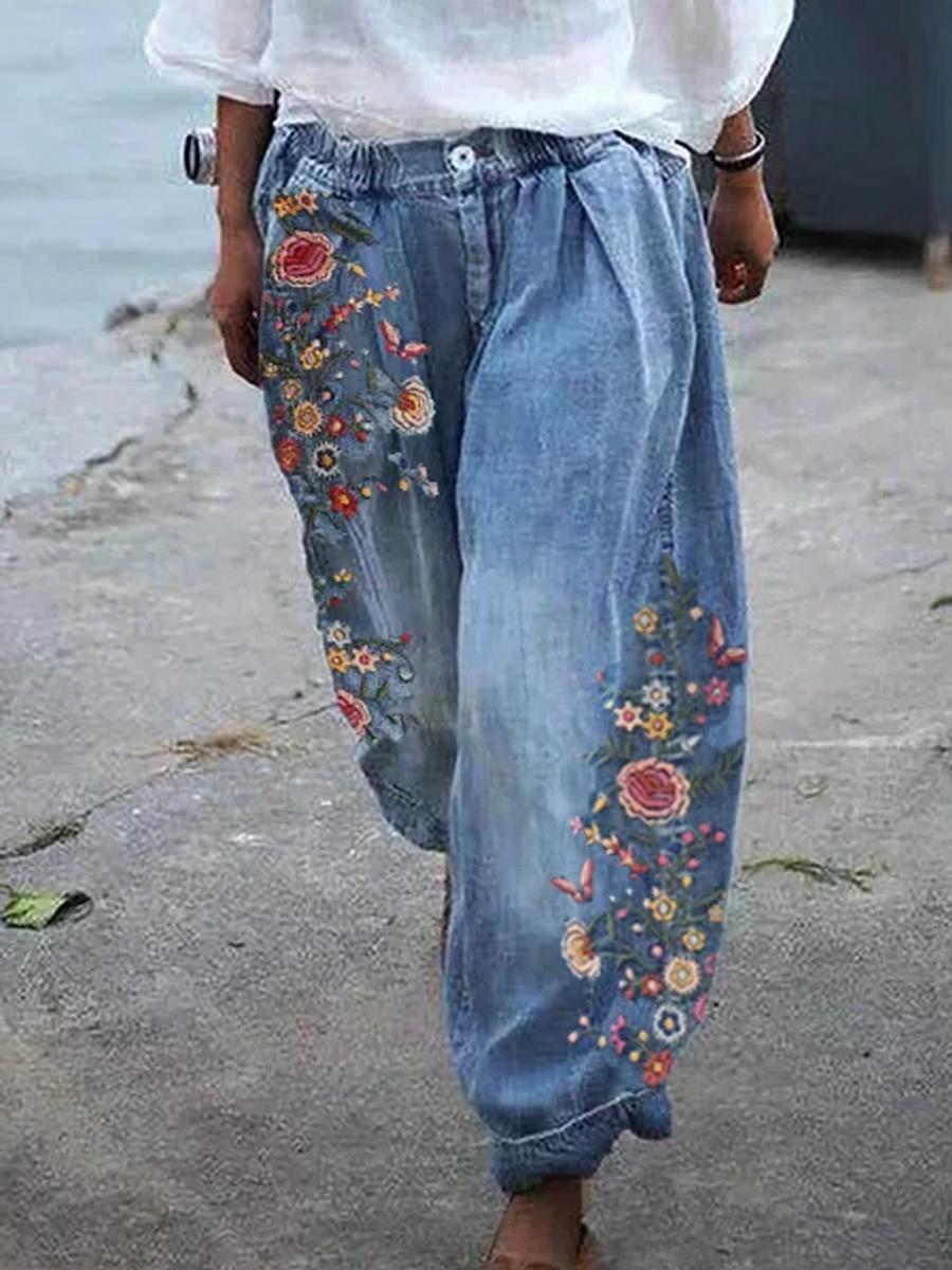 Loose Floral Print Wide-Leg Pants