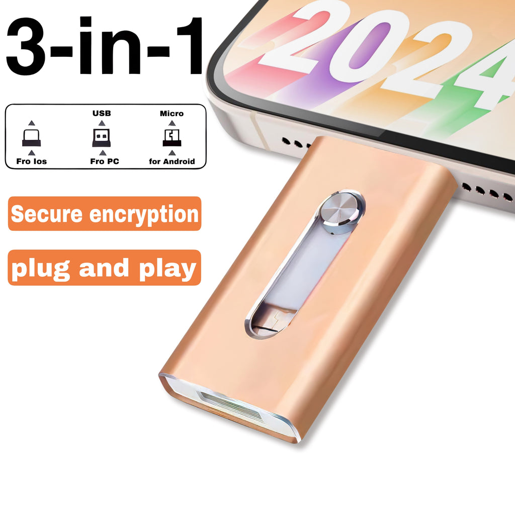 USB Flash Drive 3.0  Photostick, High Speed Sticks External StoraPen Drive For Phone/Pad/Android/PC, Copy Photo Videos Files With One Click.