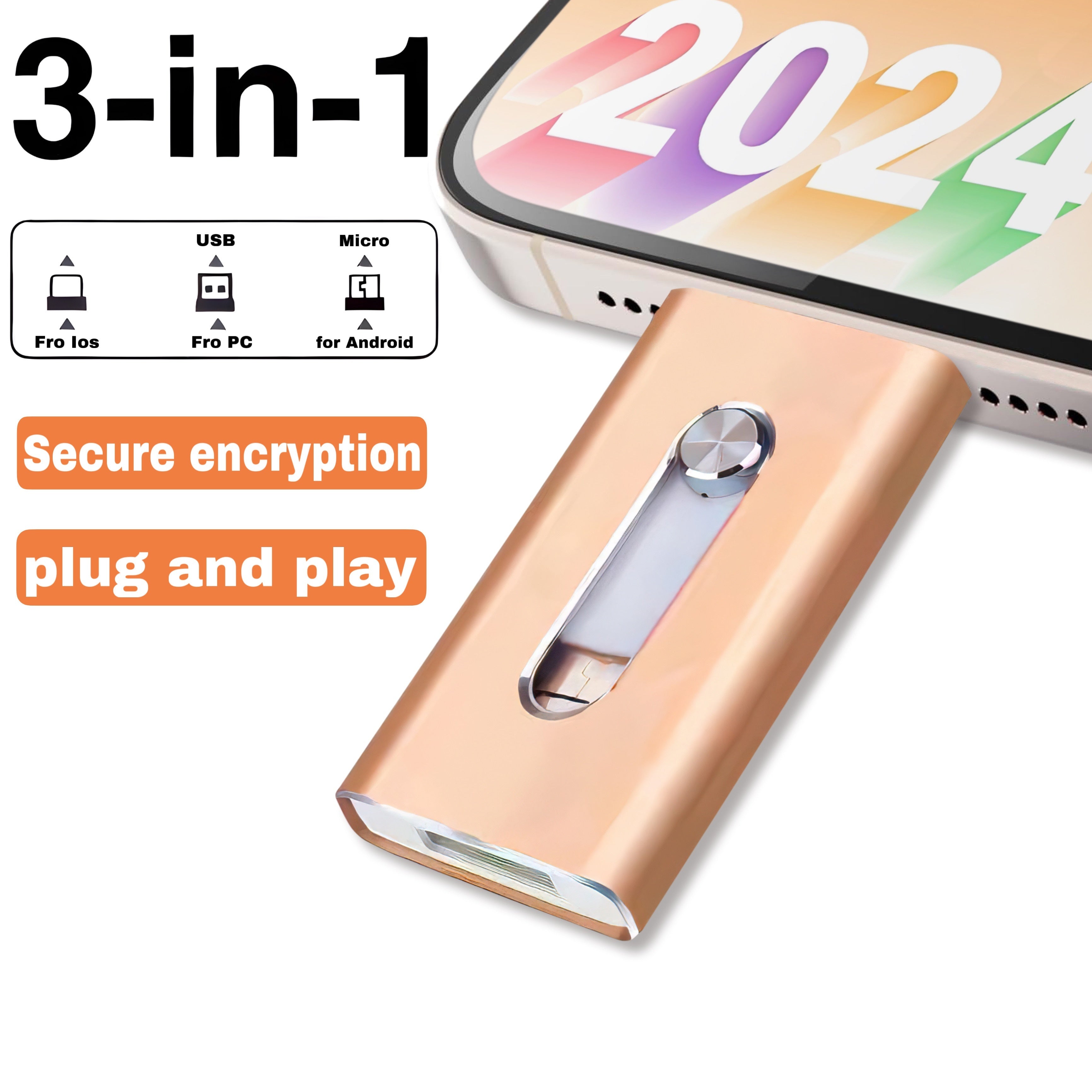 USB Flash Drive 3.0  Photostick, High Speed Sticks External StoraPen Drive For Phone/Pad/Android/PC, Copy Photo Videos Files With One Click.