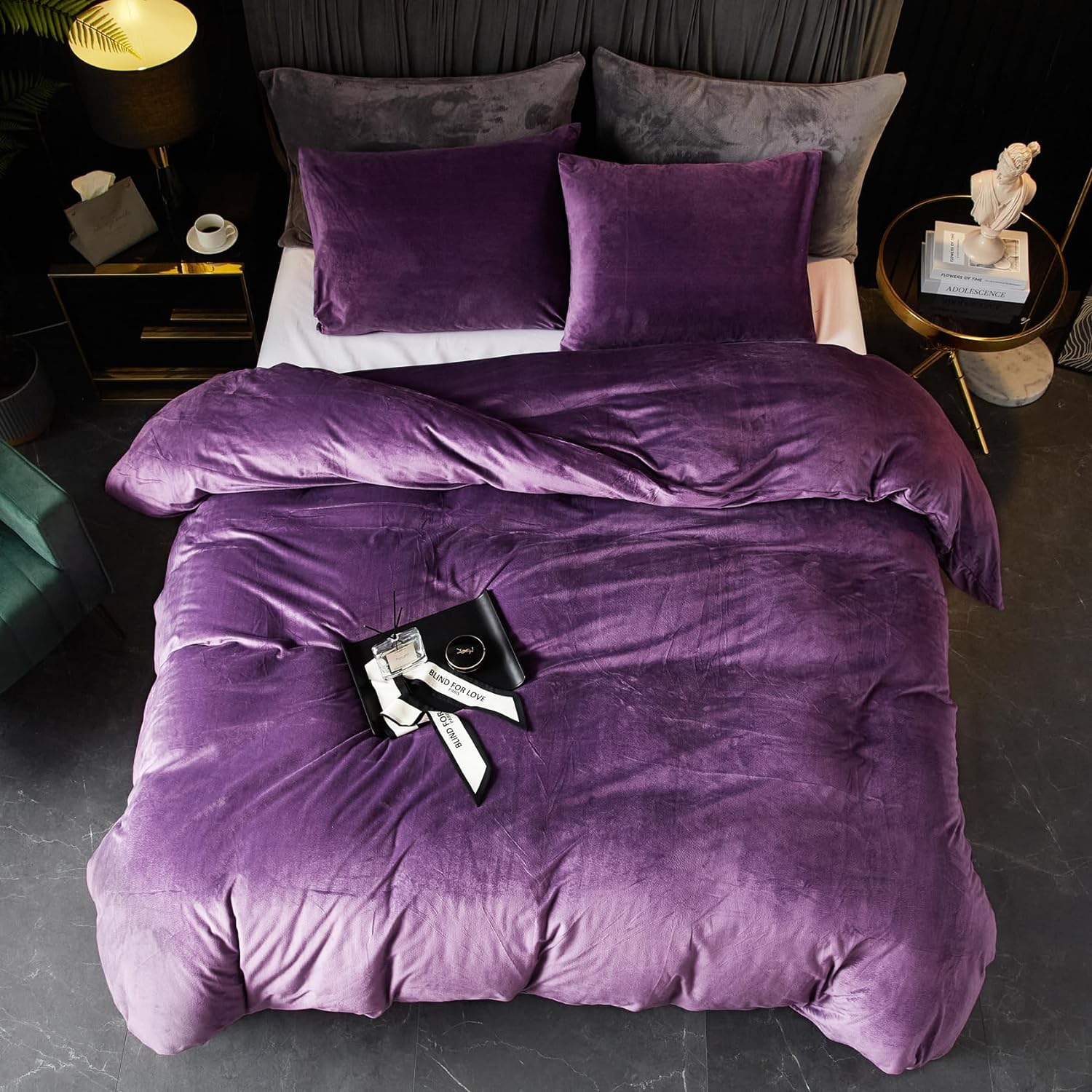 Ivellow Velvet Duvet Cover Queen Purple Velvet Queen Duvet Cover Comforter Cover 3Pcs Ultra Soft Duvet Cover Breathable Solid Luxury Flannel Velour Duvet Cover Zipper Closure Corner Tie