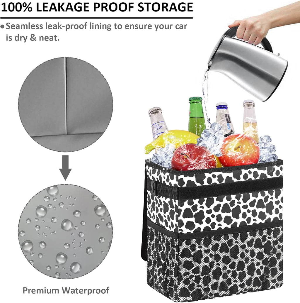 Vankor Car Trash Can for Car Cute Bag Bin Hanging Waterproof Automotive Car Garbage Cans Leak Proof Vehicle Trash Can Cow Print