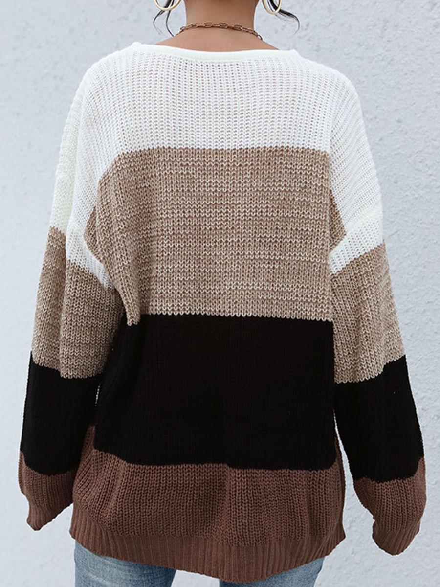 Fashion Color Matching Striped Round Neck Loose Pullover