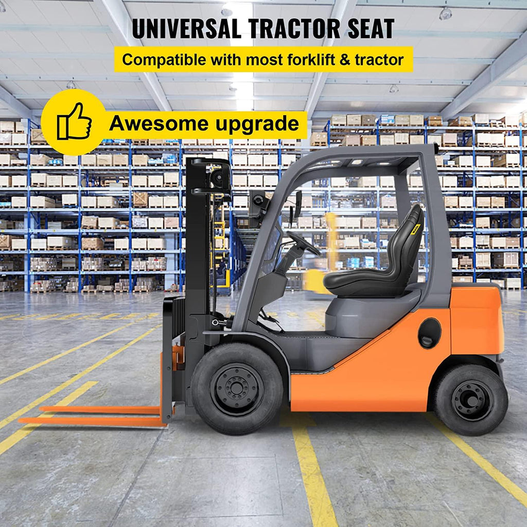 Universal Lawn Tractor Seat Replacement, Compact High Back Mower Seat, Black Vinyl Forklift Seat, Central Drain Hole Skid Steer Seat with Mounting Bolt Patterns of 8" x 11.5" & 11.25" x 11.5"