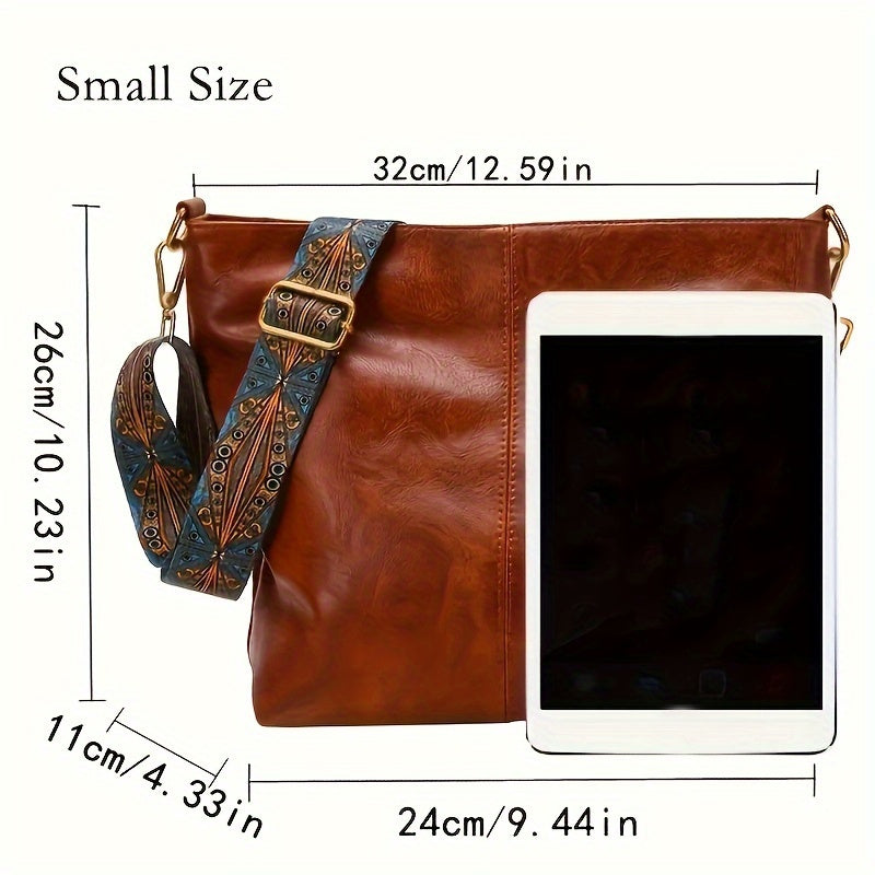 Geometric Strap Hobo Bag, LarCapacity Crossbody Bag, Women's Retro Style Shoulder Bag