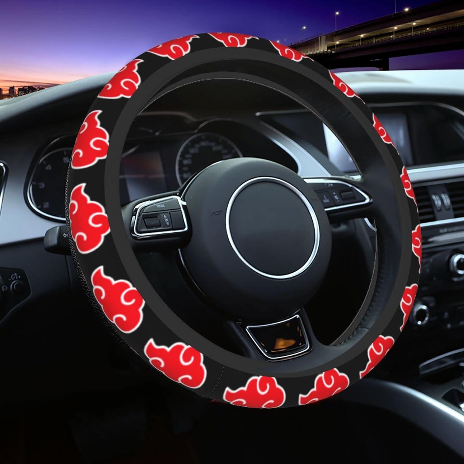 LYEXOPB Anime Steering Wheel Cover Anime Car Accessories for Men Women with Keychains, 15 Inch Anti-Slip Car Steering Wheel Covers Universal Fit