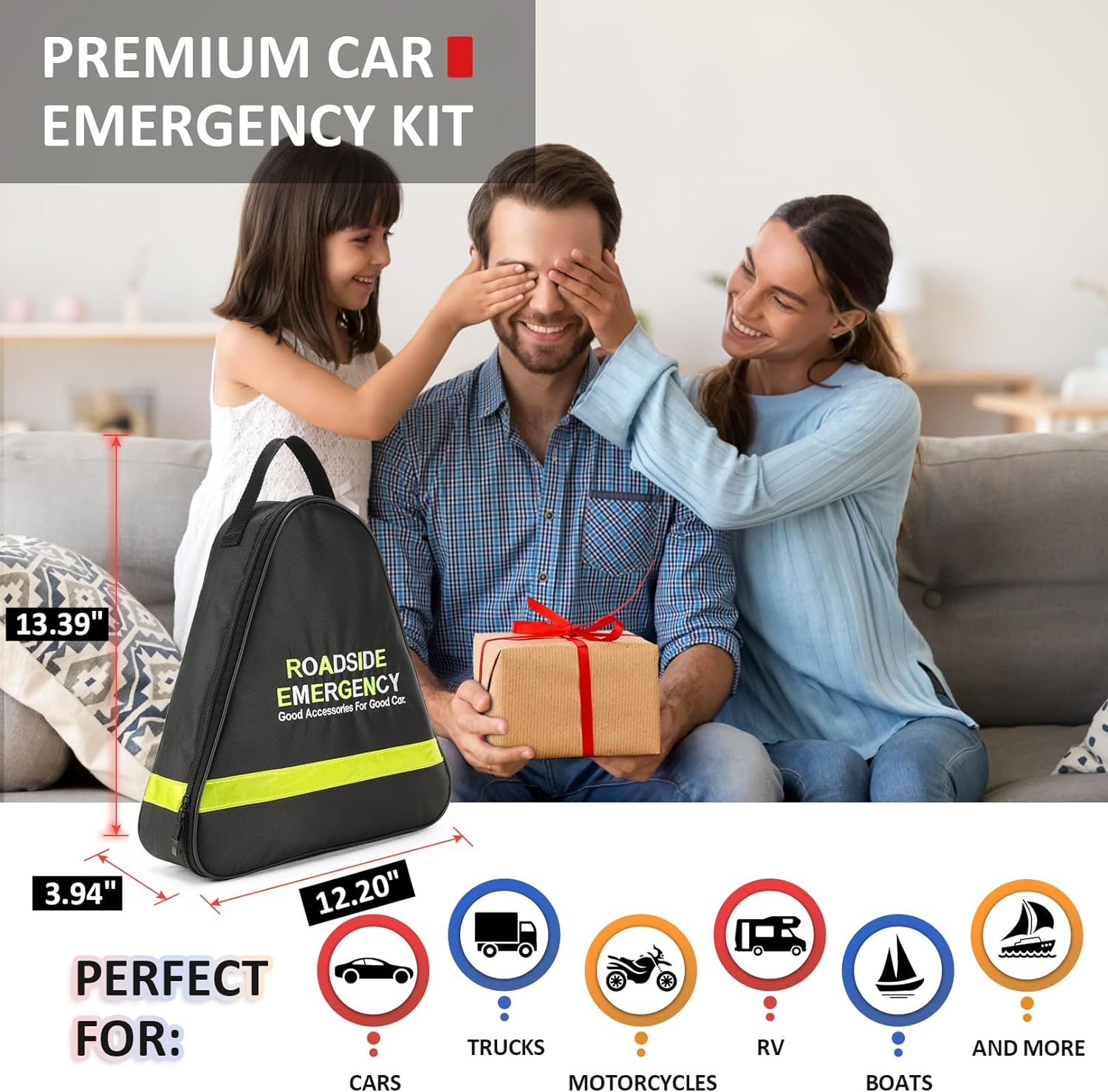Car Emergency Kit, 23 in 1 Multifunctional Roadside Assistance Auto Safety Kit, First Aid Kit, Jumper Cables, Tow Rope, Triangle, Flashlight, Safety Hammer, and More Ideal Survival Pack Accessories