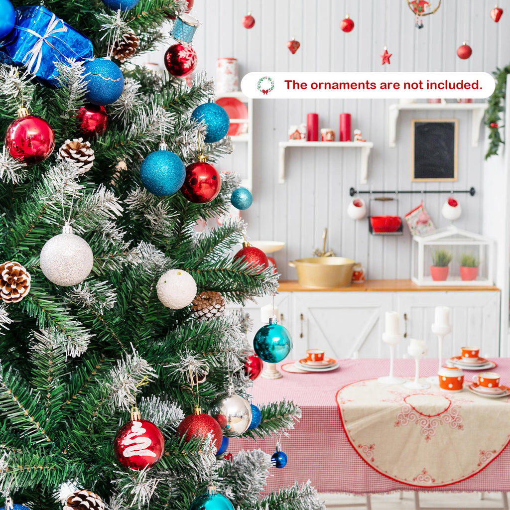 Gymax 9 FT Artificial Snow Flocked Christmas Tree Hinged Xmas Tree w/ Pine Cones