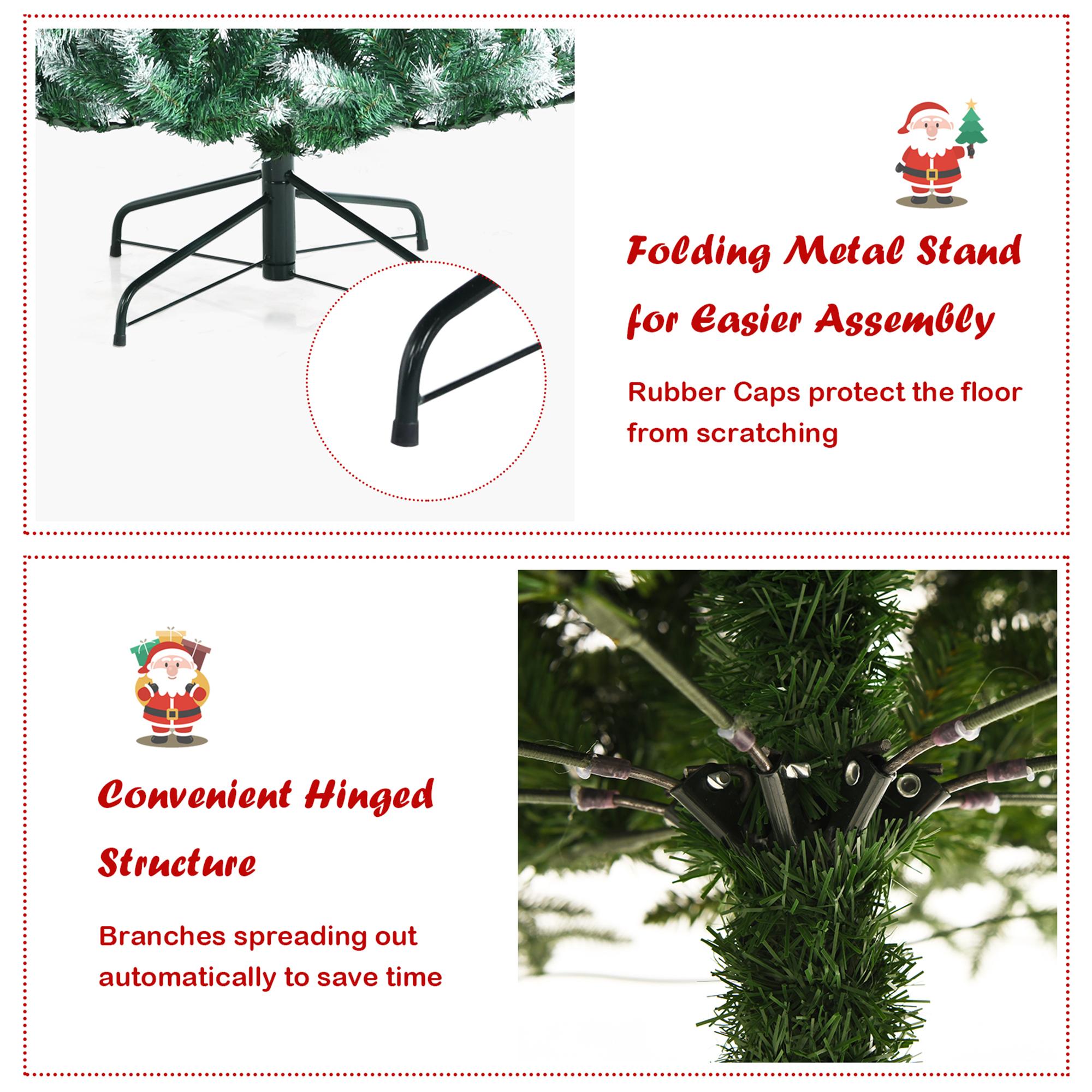 Gymax 9 FT Artificial Snow Flocked Christmas Tree Hinged Xmas Tree w/ Pine Cones