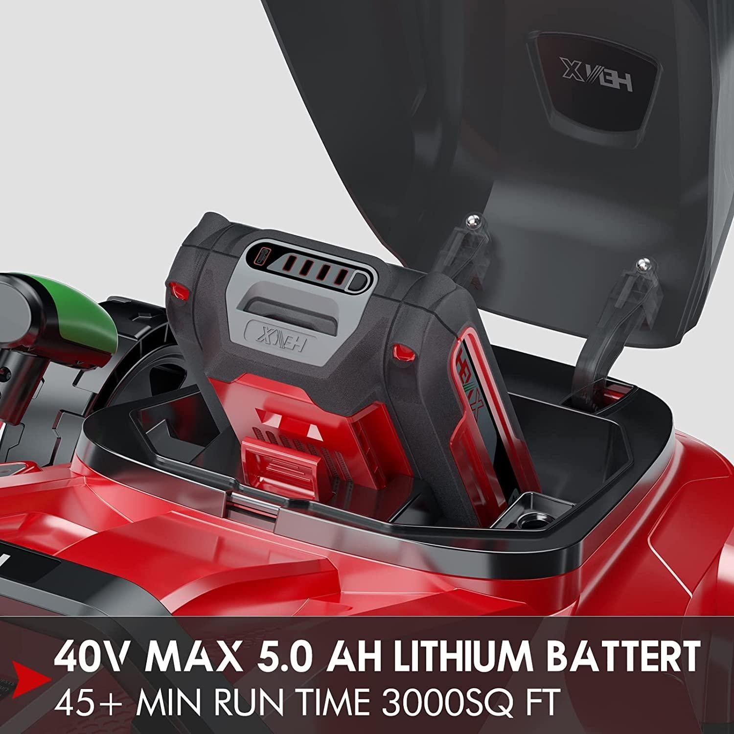 HENX 16-Inch Cordless Lawn Mower 40V Max Lithium-ion, 3-in-1 Function, 7 Deck Height, 5.0 AH Battery Included (New Version)