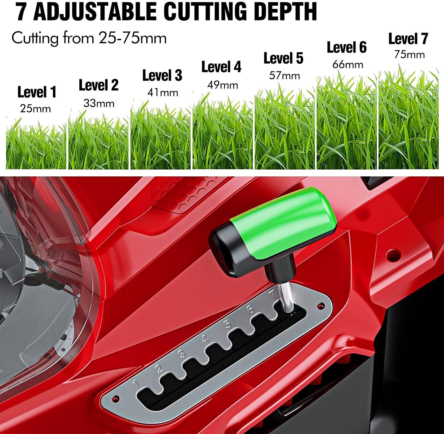 HENX 16-Inch Cordless Lawn Mower 40V Max Lithium-ion, 3-in-1 Function, 7 Deck Height, 5.0 AH Battery Included (New Version)
