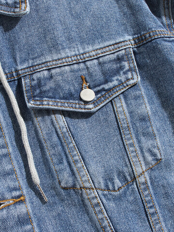 mens cotton button front outdoor stylish detachable hooded denim jacket with pocket