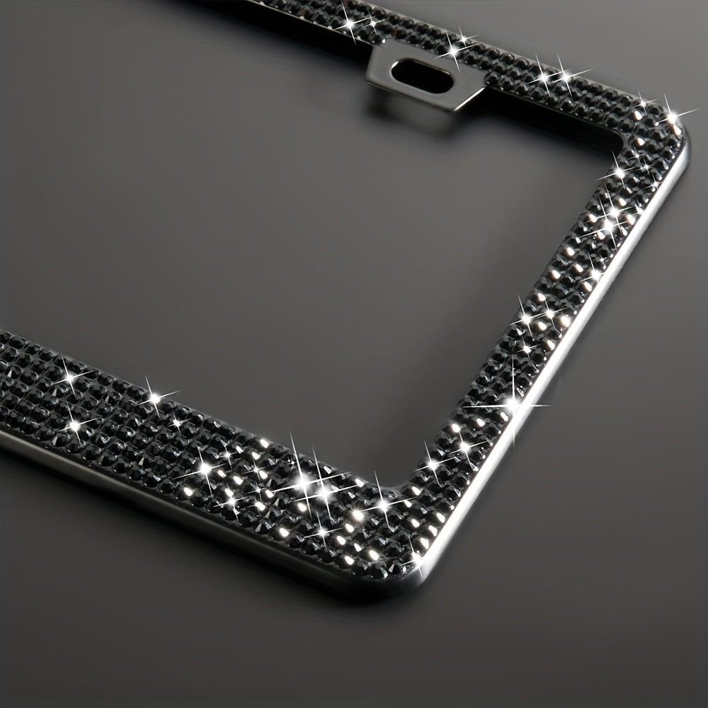 1 Pc Bling  License Plate Frames - Glass Rhinestone Car Tag Holder For Women,Metal Rhinestone Sparkly Car Plate Frame With Bolts,Bling Screws Caps