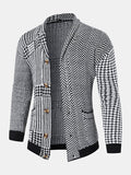 mens houndstooth pattern patchwork lapel button front knit casual cardigans