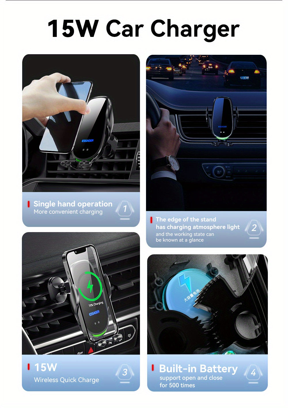 Essager Qi 15W Wireless Charger Car Phone Holder In Car Air Vent Mount For  14 13 12 X Pro Max Xiaomi Fast Charging Car Accessories, Office Accessories, School Supplies, Perfect Gift For Christmas Birthday