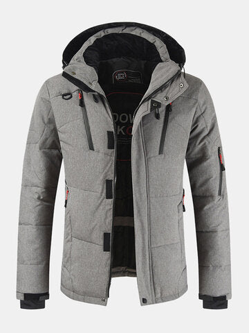 mens winter warm thicken zipper detail solid color hooded down coat